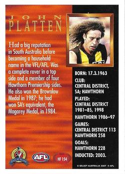 2007 Select AFL Supreme - Hall of Fame Series 3 #HF154 John Platten Back